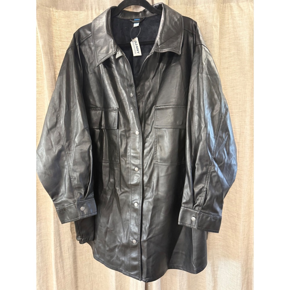 Old Navy Faux Leather Shacket Black Jack Snap Front Jacket 4X 522858-00